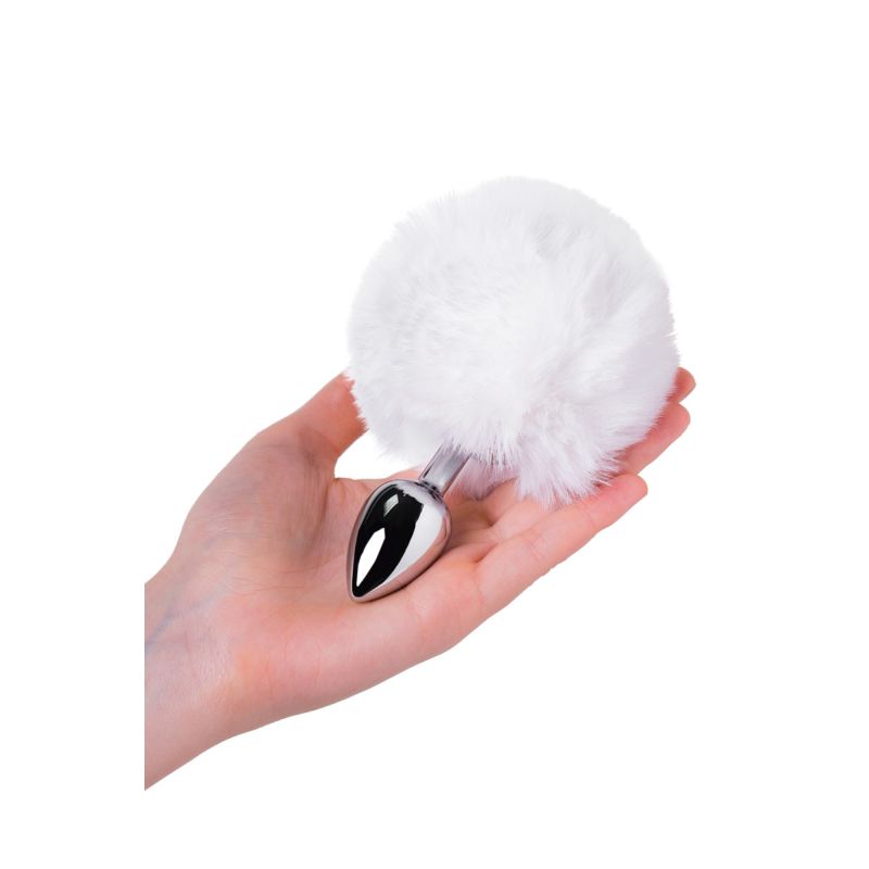 Metal Silver Anal Plug Small With White Tail