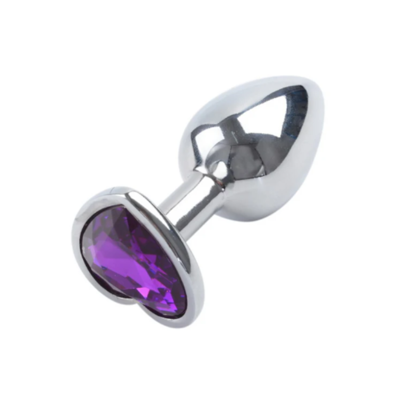 Metal Silver Anal Plug With Purple Heart Crystal Small