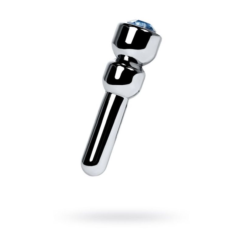 Metal Silver Urethral Plug With Sapphire Rhinestone Small