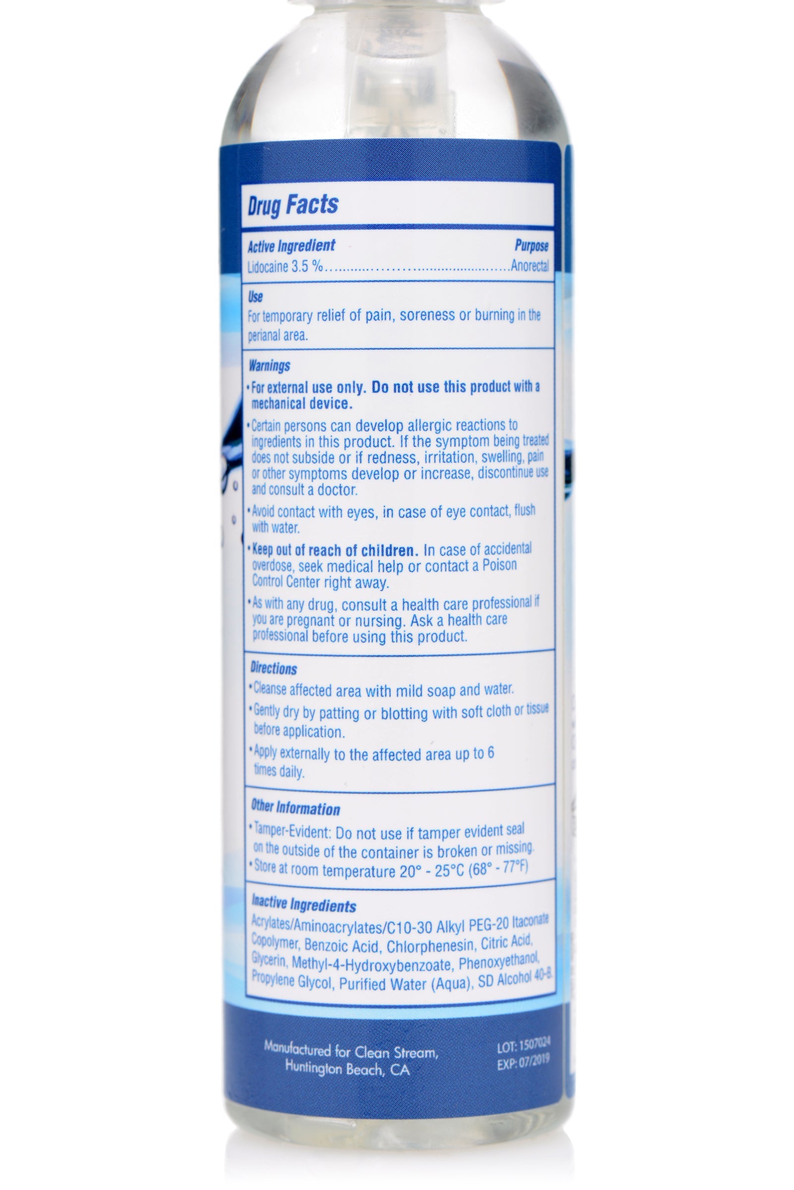 Cleanstream Relax Anal Lube Desensitizing Spray Gel 4.4Oz/130Ml