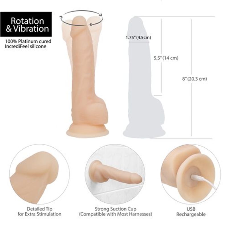 Naked Addiction Rotating 8In Vibrating Dildo With Remote Vanilla