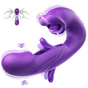 3-in-1 Tongue Vibrator Sucking G-Spot Masturbator - Purple