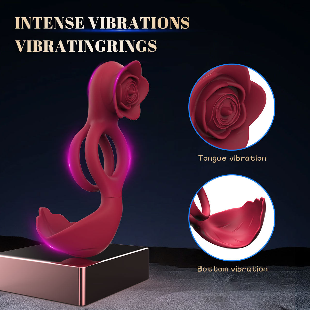 Red Romantic Rose Dual Motor Vibrating Couples Pleasure Ring