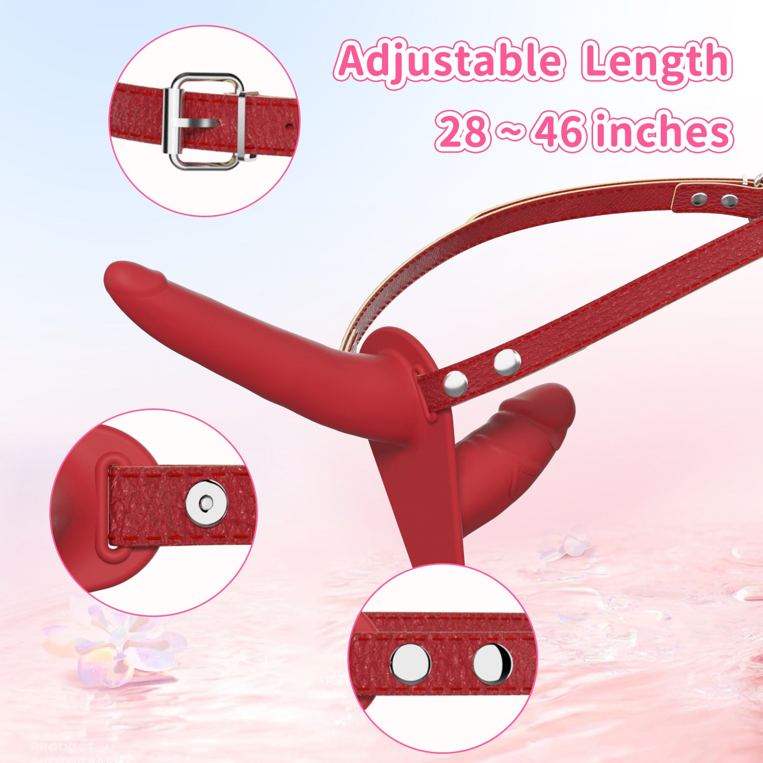 Red Dual-Ended Silicone Strap-On Dildo With Adjustable Leather Harness