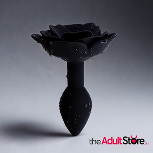 Elegant Rose Silicone Anal Plug - Black