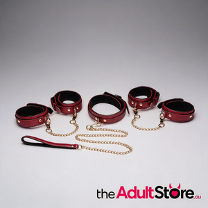 Master Series 6 Pc Bondage Set Burgundy