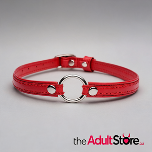 Master Series Fiery Pet Leather Choker With Silver Ring Red