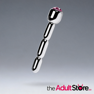 Metal Silver Urethral Plug With Ruby Rhinestone