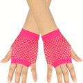 Fisnet Gloves | Erotic Gloves | Costume Gloves | Half Finger | 1 Pair | Neon Pink