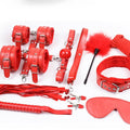 10-Piece Plush Lined Adjustable Restraint Kit with Rope & Accessories for Couples(red)