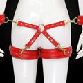 Adjustable PU Leather X-Harness Restraint Set with Cuffs - Playful Bondage Accessory(Red)