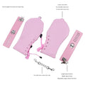PU Leather Padded Bondage Mitts with Locking Straps & Connecting Chain - Playful Adult Set(Pink)