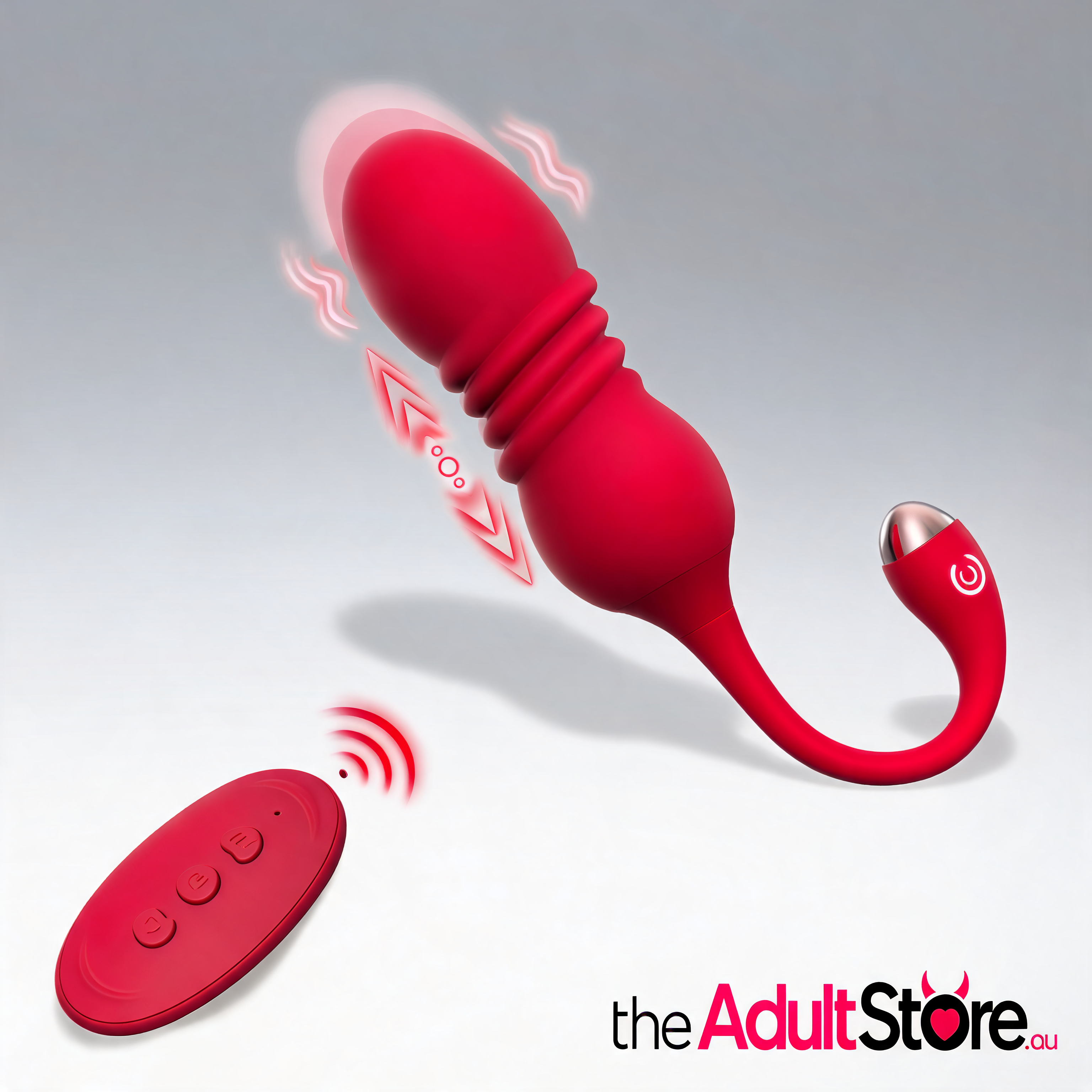 ThrustWave Remote Control Vibrating & Telescopic Pleasure Egg - Red