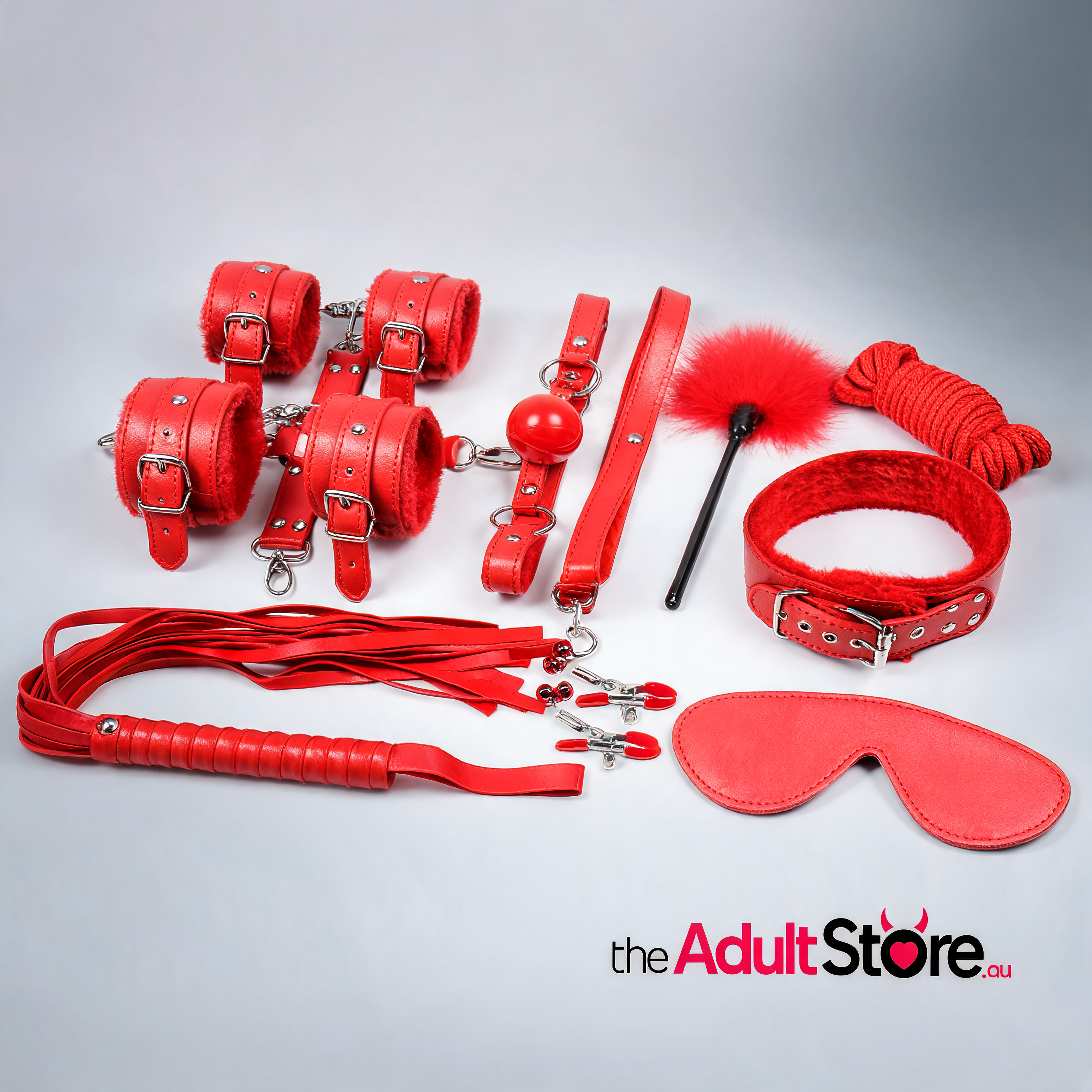 10-Piece Plush Lined Adjustable Restraint Kit - Red