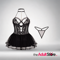 Black Sexy Sheer Lace Nightgown Set
