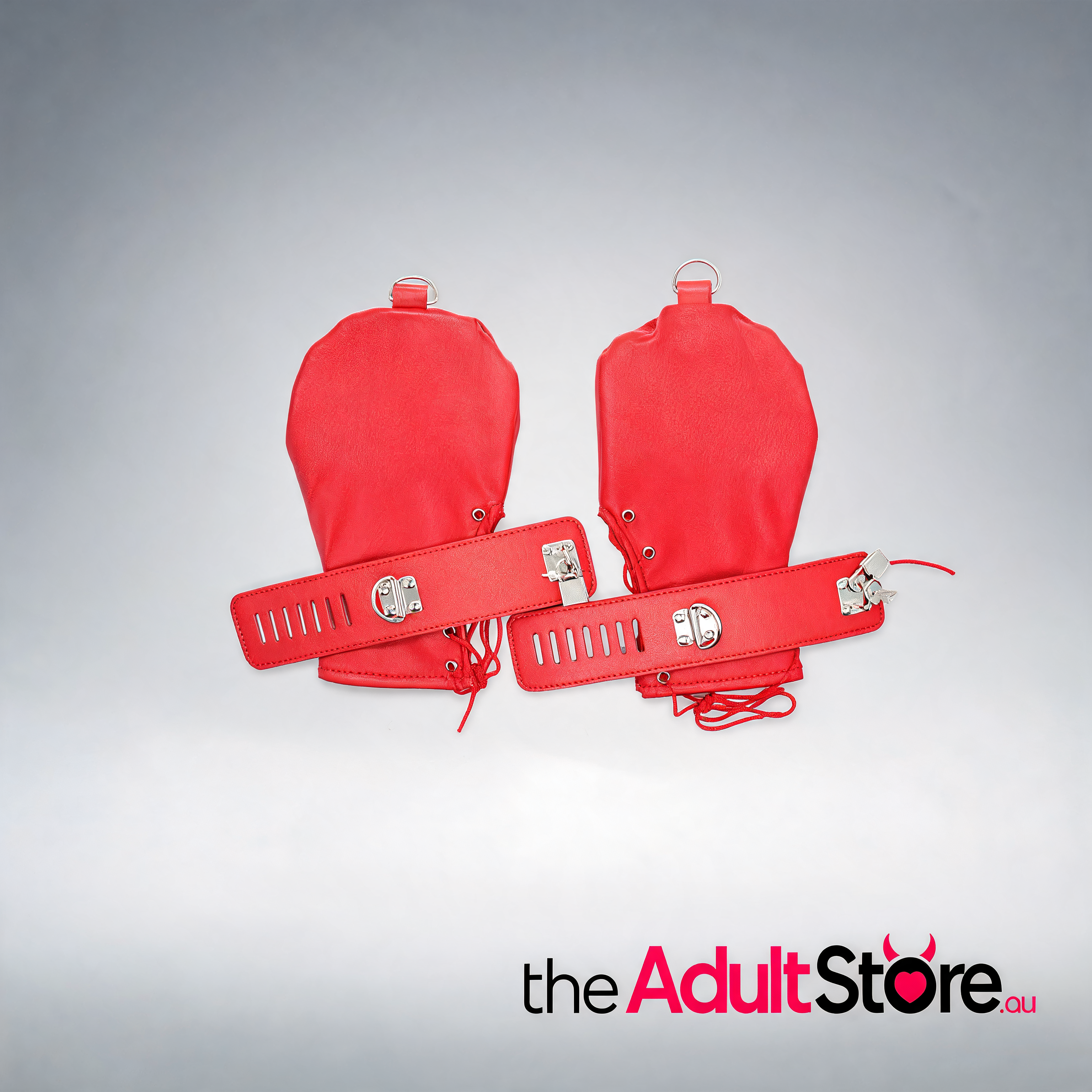PU Leather Padded Bondage Mitts - Red