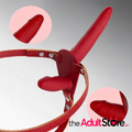 Red Dual-Ended Silicone Strap-On Dildo With Adjustable Leather Harness