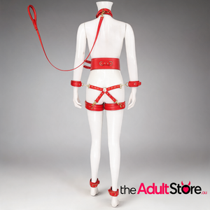 Full Body PU Leather Bondage Restraint Set - Red