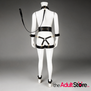 Full Body PU Leather Bondage Restraint Set - Black