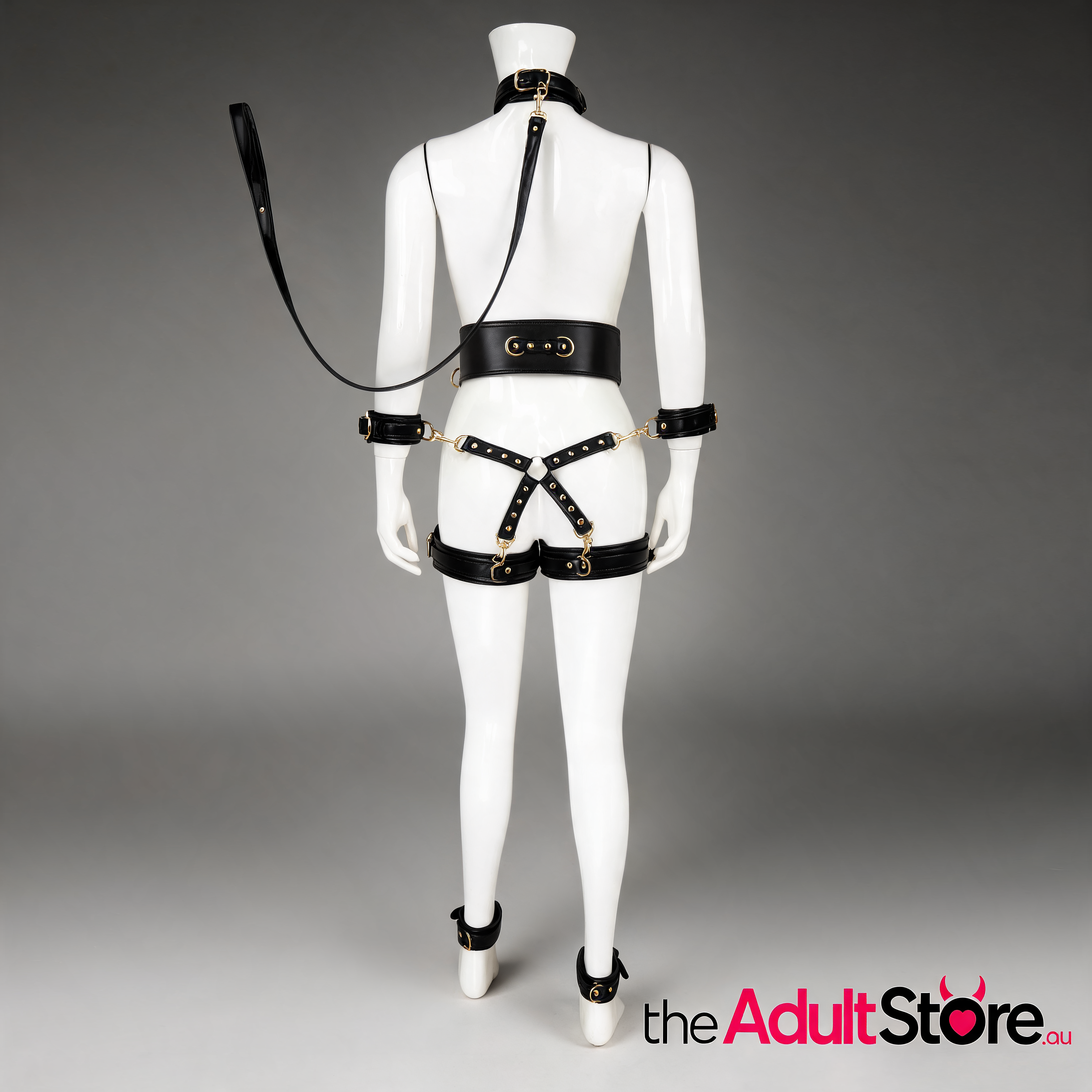 Full Body PU Leather Bondage Restraint Set - Black