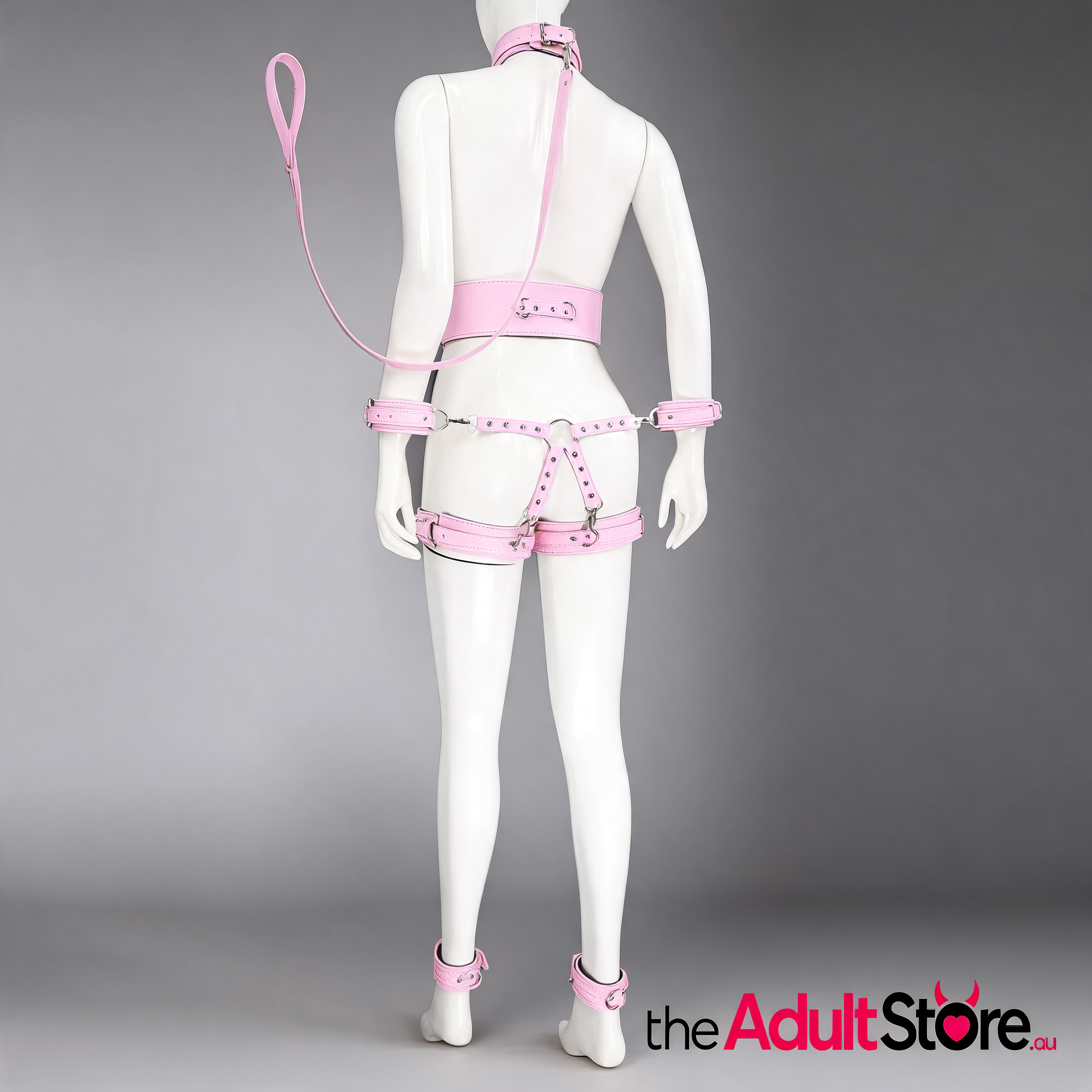 Full Body PU Leather Bondage Restraint Set - Pink