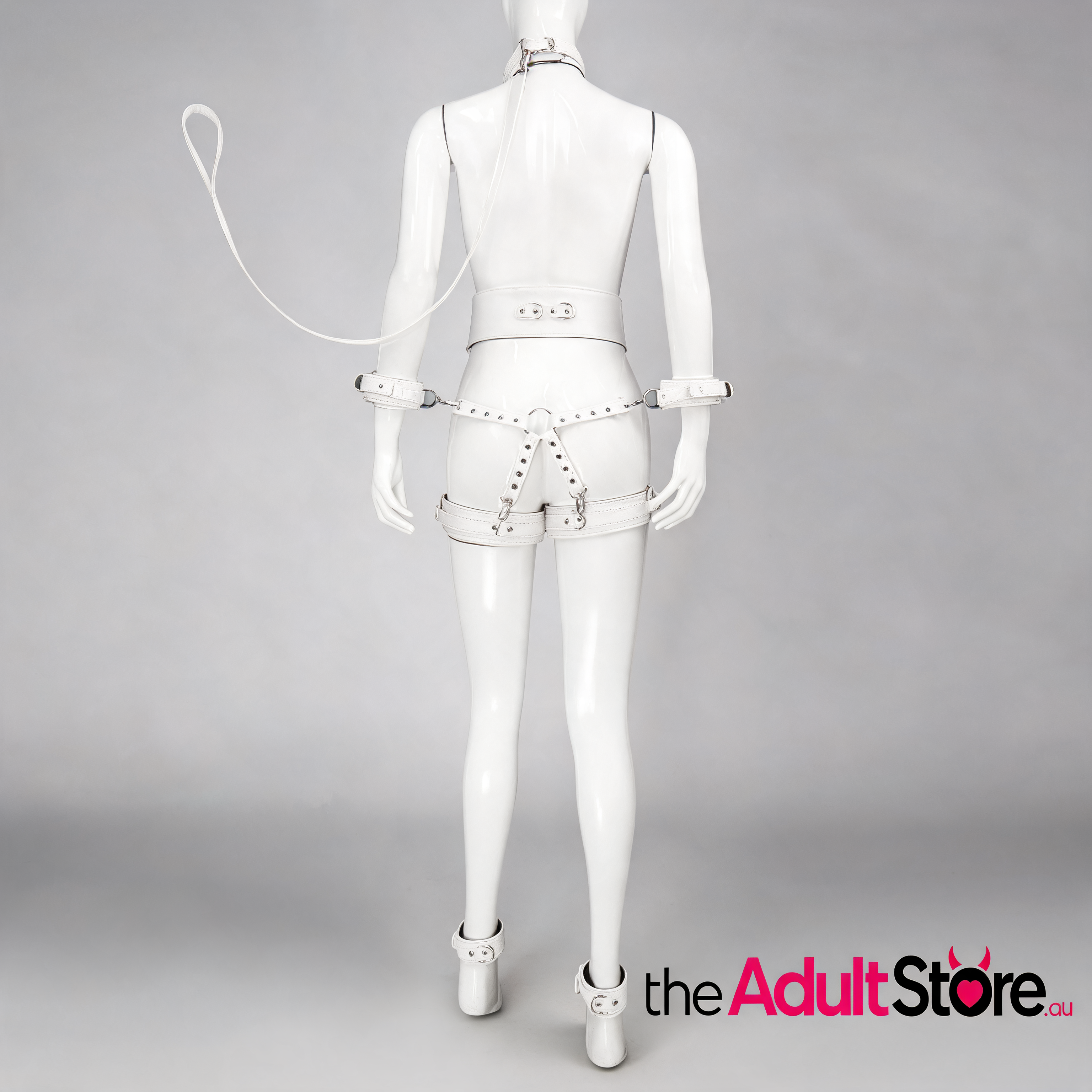Full Body PU Leather Bondage Restraint Set - White