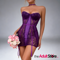 Seductive Purple Lace & Satin Corset Lingerie Dress