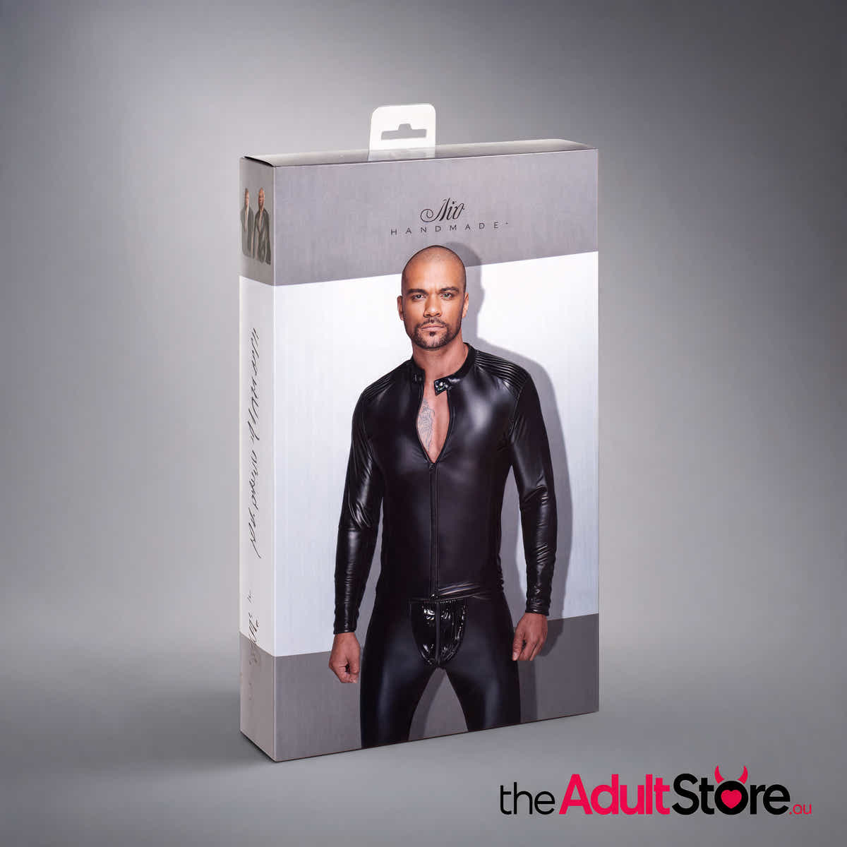 Noir Power Wetlook Mens Jacket Pleated PVC Epaulets Black