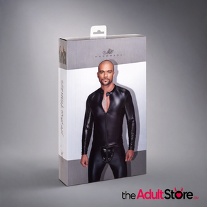 Noir Power Wetlook Mens Jacket Pleated PVC Epaulets Black