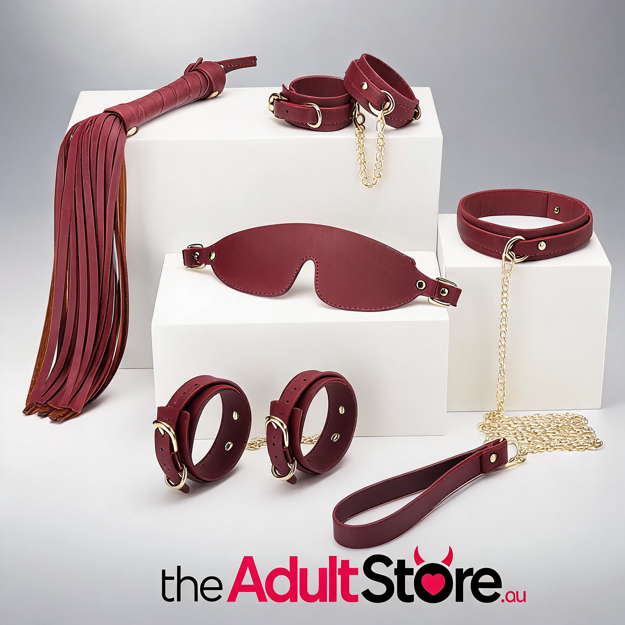 Daytona 8 Pc Deluxe Bondage Play Kit Burgundy Gold