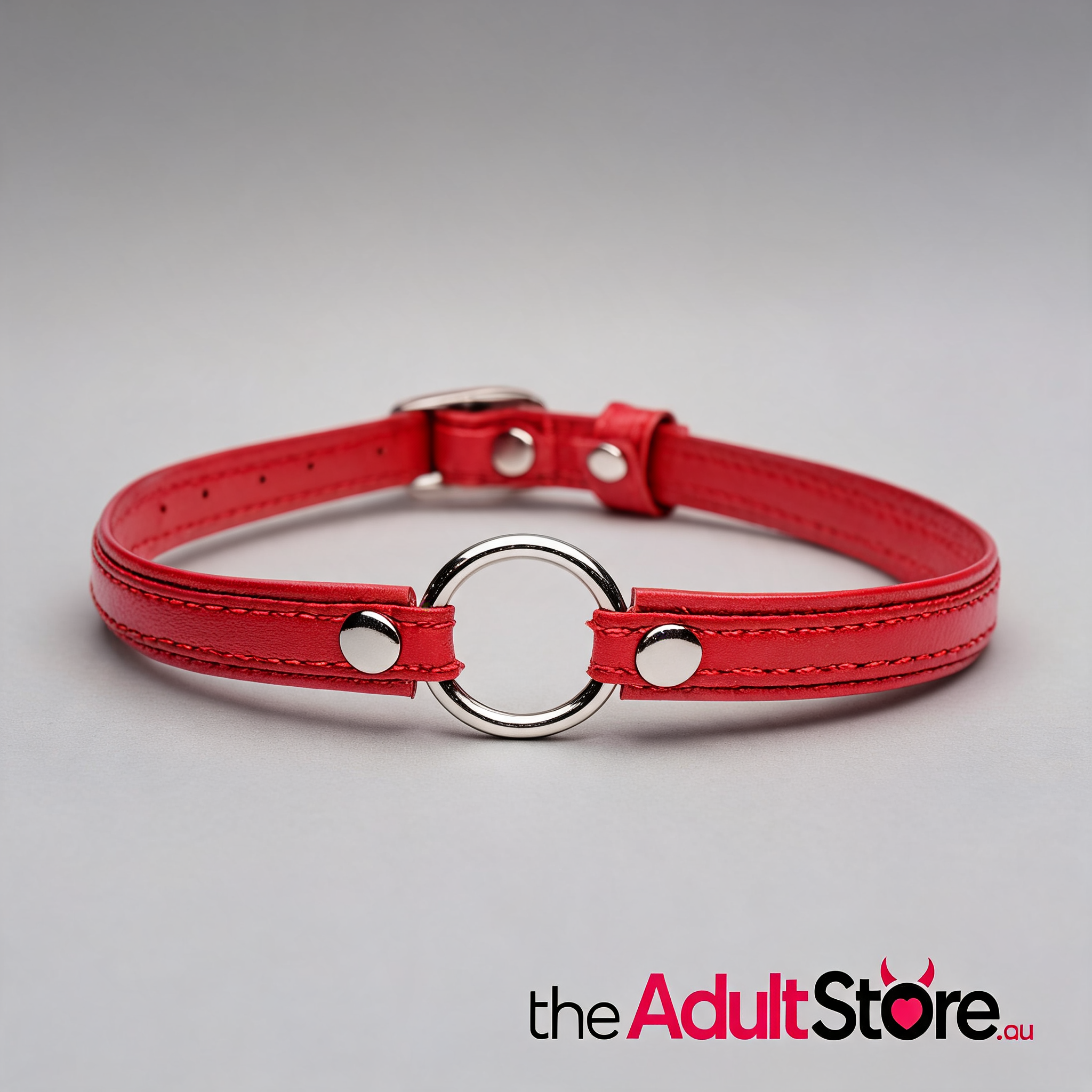 Master Series Fiery Pet Leather Choker With Silver Ring Red