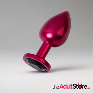 Red Metal Anal Plug With Black Crystal Medium