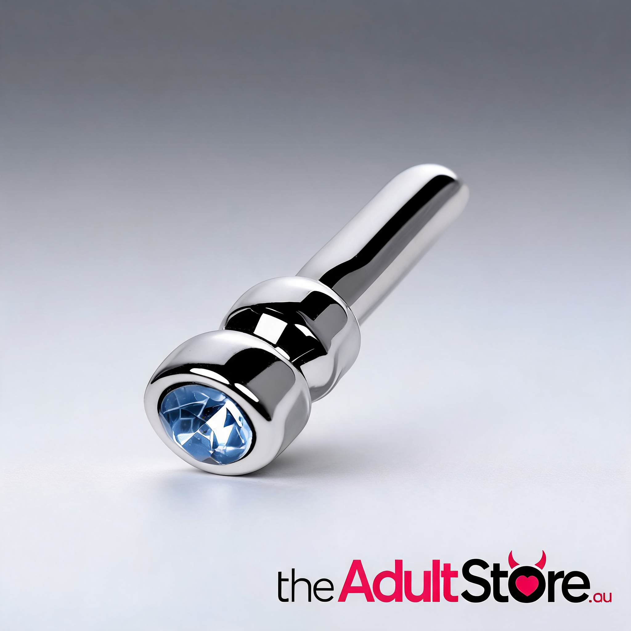 Metal Silver Urethral Plug With Sapphire Rhinestone Small