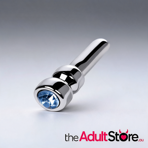 Metal Silver Urethral Plug With Sapphire Rhinestone Small